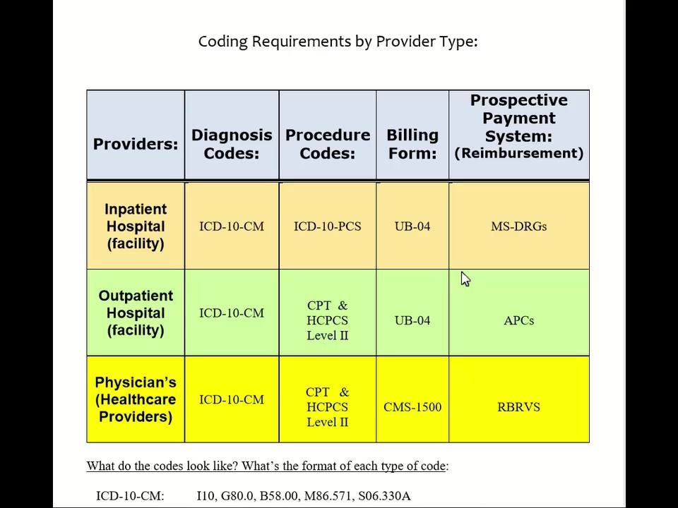 Who Uses What Codes - Coding Requirements by Provider Types